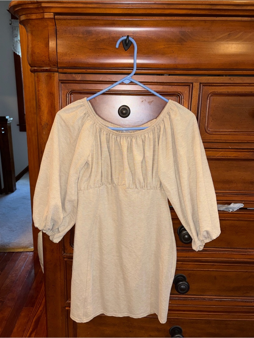 ASOS Linen Blend Puff Sleeve Mini Dress Beige Oatmeal US 4